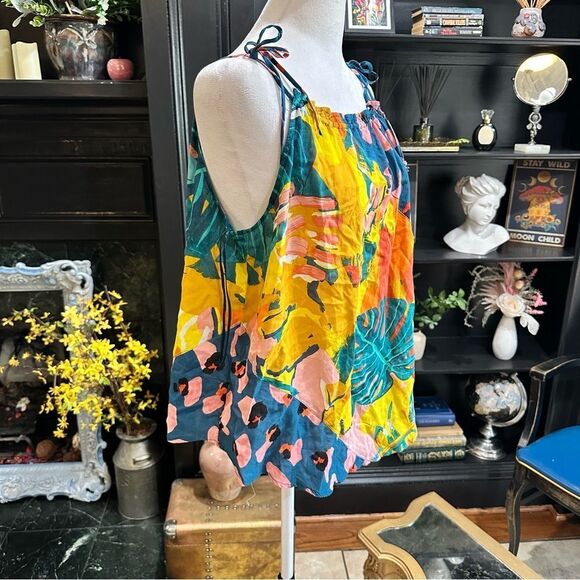 MONSOON VERADERO MIX PRINT CAMI TOP TROPICAL YELLOW PALM LEOPARD NWT Size M - Picture 7 of 11